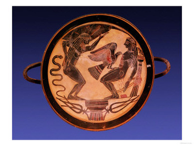 Prometheus Bound with an Eagle Picking out His Liver, Black-Figure Vase Painting, Etruscan