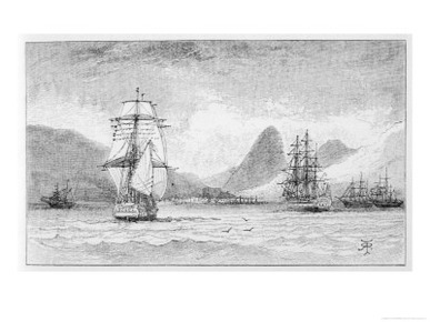 Hms Beagle the Ship in Which Charles Darwin Sailed Approaching Mauritius