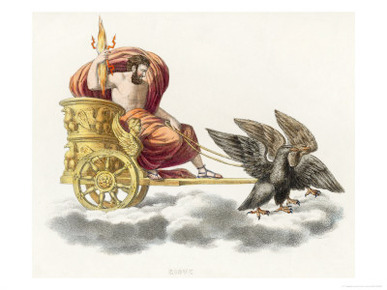 Zeus Carrying a Handful of Thunderbolts in His Golden Chariot Drawn by Eagles