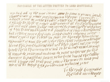 Anonymous Letter Sent to Lord Monteagle Warning Him Not to Attend Parliament