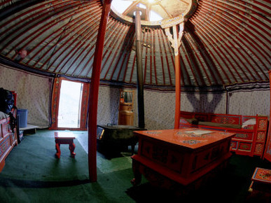 Yurt and Traditional Furniture, Golden Eagle Festival, Mongolia